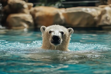 Fototapeta premium Polar Bear Swimming in Zoo Pool