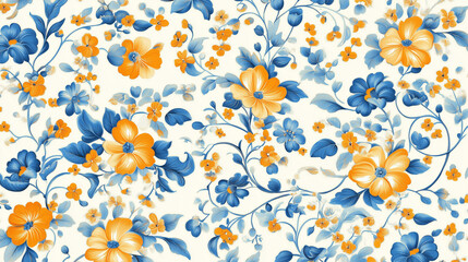 Blue and orange floral pattern