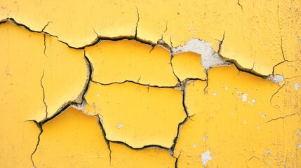 Obraz premium Cracked yellow wall surface with peeling paint and texture details