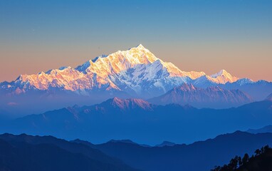 Majestic Sunrise Over Snow-Capped Mountain Peaks in the Himalayas