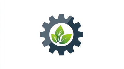 Eco-friendly gears logo, sustainable technology, nature and industry