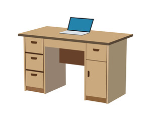 A wooden desk with a laptop on it vector illustration