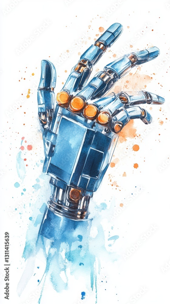Poster a robot hand with orange buttons on it