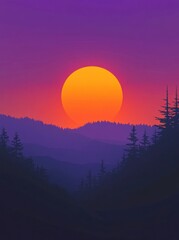 Fototapeta premium Vivid sunset over mountain silhouettes