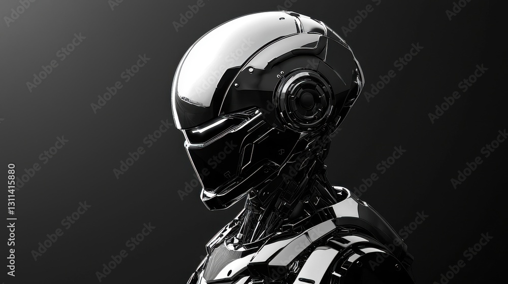 Aufkleber futuristic robot in sleek metallic finish with glossy head and modern design elements for technology