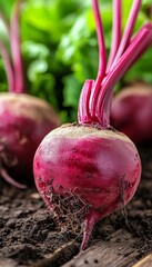 Fresh Organic Beets Vibrant Red Beets Freshly Picked From the Garden Soil, Close Up Still LIfe.
