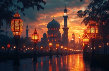 Radiant Eid al-Fitr Celebration: Festive Lights, Joyful Moments, Opulent Decor, Family Gathering,   