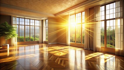 Sunlit Room with Hardwood Floors and Expansive Windows Offering a Serene View