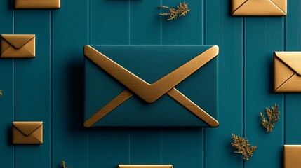 Stylish envelope icon, mail, email, received message, button or sign, on a beautiful background.
