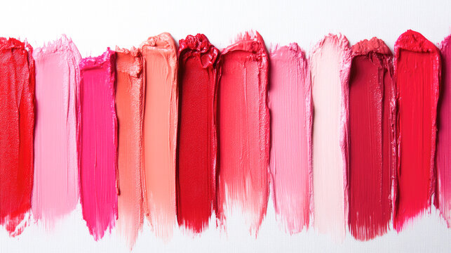 Colorful lipstick swatches on canvas in various shades of red and pink