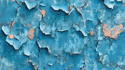 Obraz premium Weathered blue paint on wall with peeling texture and exposed plaster details