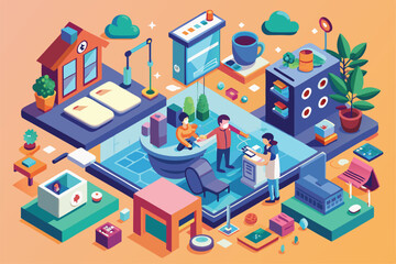 Ideas to implement preventive measures at home with various activities and tasks illustrated in a vibrant setting, Preventive measures when you get home Customizable Flat Illustration