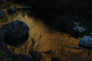 Sunset reflection on Río Guadalevín, Ronda Andalucia