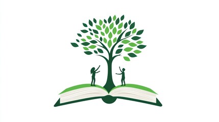 Education and Growth Logo. Two people under a tree.  Book open. Stock photo
