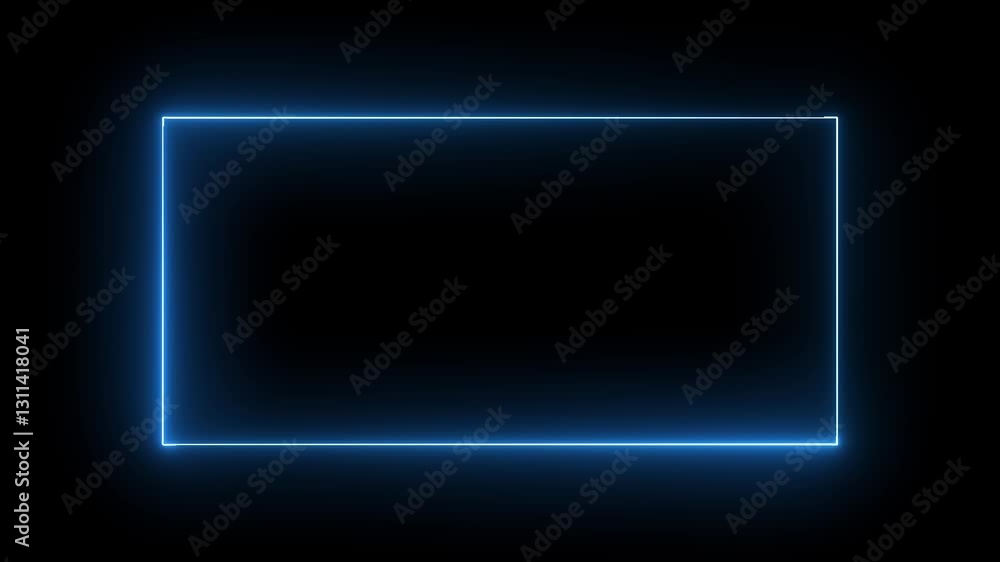 Poster blue color neon rectangle frame. neon lite frame. neon abstract rectangle shape line animation.