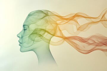 Abstract profile of a woman with flowing colorful smoke effects