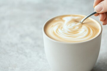 Swirling milk creates beautiful patterns in creamy coffee, invit