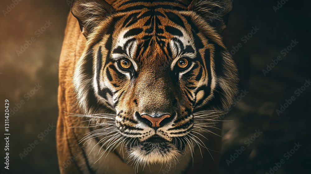 Poster powerful tiger close up with deep gaze and intense expression