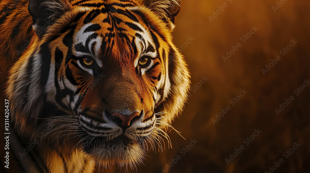 Poster powerful tiger close up with deep gaze and intense expression