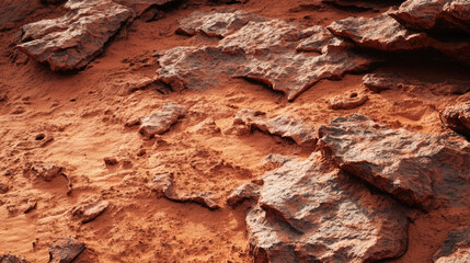 Fototapeta premium Mars-like red rock terrain with rocky surface and dusty landscape