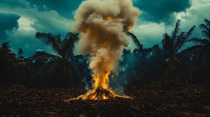 A controlled signal fire built with damp leaves