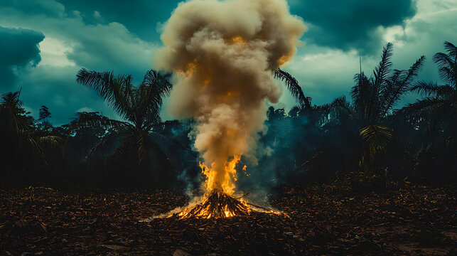 A controlled signal fire built with damp leaves