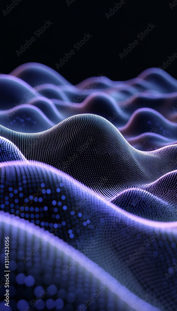 Poster abstract blue wavy landscape futuristic background with flowing lines and data points.