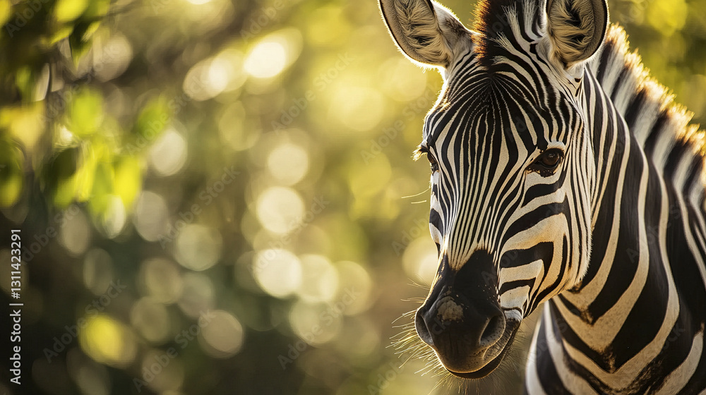 Canvas Prints close up of zebra with intense gaze in sunlit forest