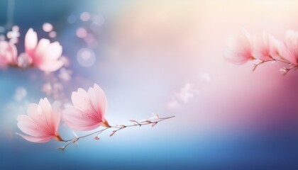 A gentle blurred background with soft pink and light blue hues, illuminated by soft lighting, creating a calm and serene atmosphere.
