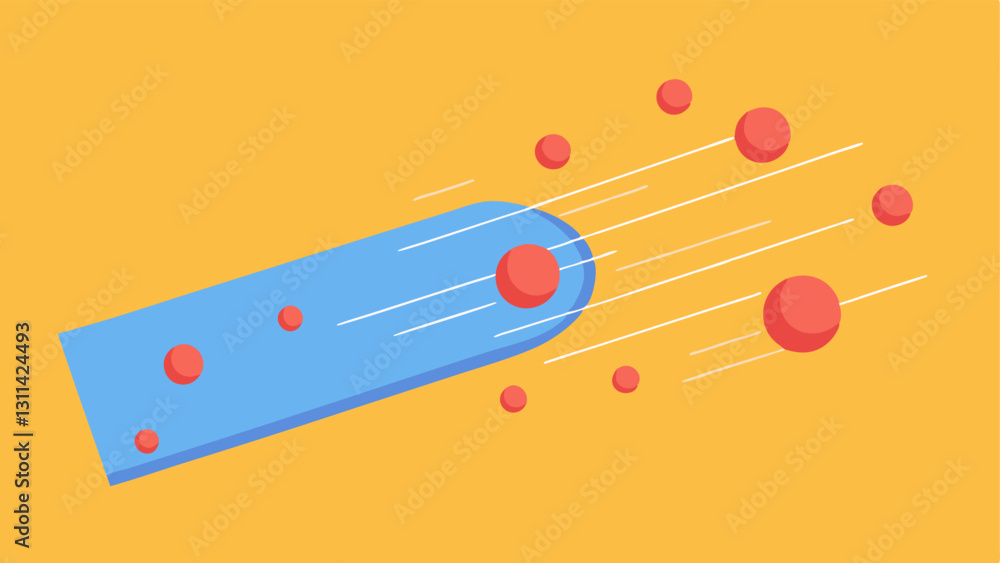 Poster traveling particles a dynamic image illustrating tiny particles zooming towards the surface of the s