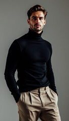 Obraz premium Stylish Young Man in Black Turtleneck