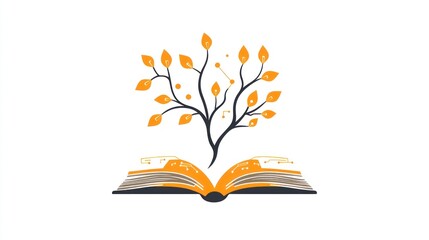 Open book with stylized tree, knowledge, learning