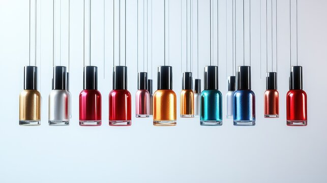 Colorful nail polish bottles hanging