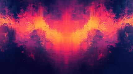 Abstract Symmetrical Digital Art with Vibrant Red Orange and Pink Hues
