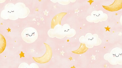 Cute Clouds, Moons, and Stars Pattern
