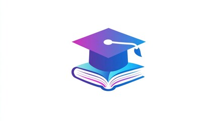 Graduation cap on open book. Educational logo. Stock photo