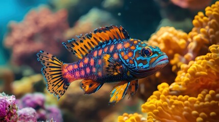 A camouflage expert of the sea, this reef fish blends perfectly into the coral with its adaptive color patterns, showcasing nature remarkable ability to outwit predators.