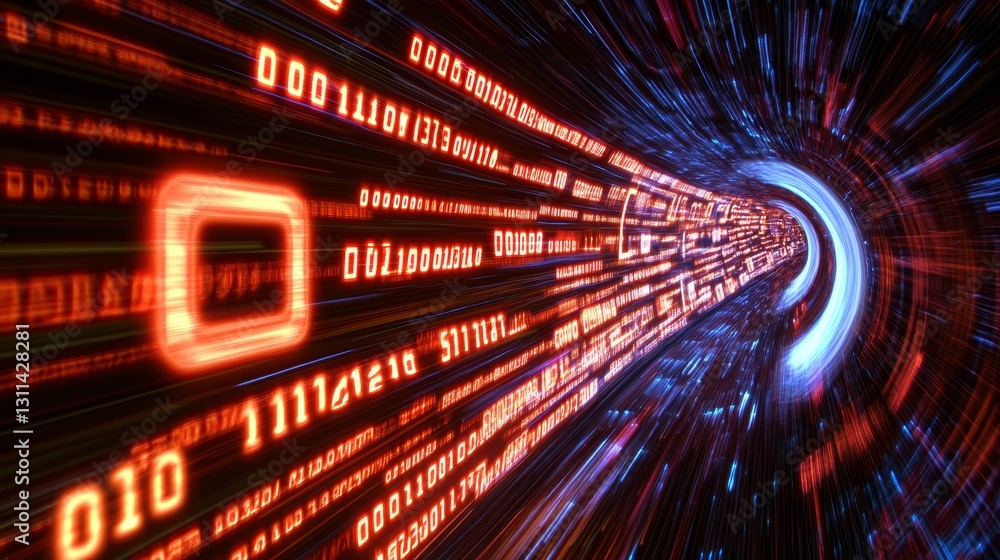 Poster data stream tunnel high-speed futuristic technology with streaming data visualization