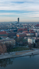 Panorama of the city of Wroclaw, central part. View from drone