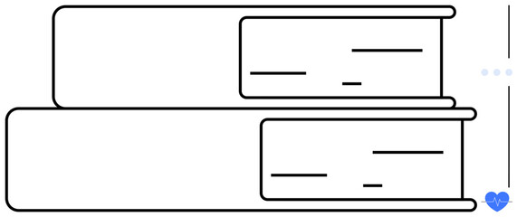 Clean minimalist design of two stacked books with simple line drawings. Ideal for education, learning, study, library, knowledge, research, reading, flat simple metaphor