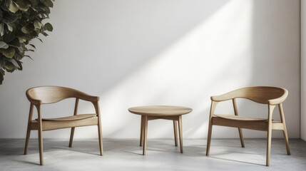 Fototapeta premium minimalist wooden chairs and coffee table in modern room