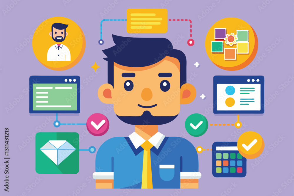 Aufkleber a cartoon character is surrounded by design tools and options, highlighting the customization proces