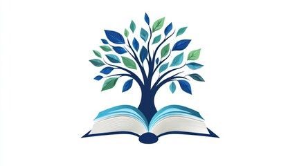 Open book with tree logo, knowledge, education, growth, illustration, symbol, graphic design, learning