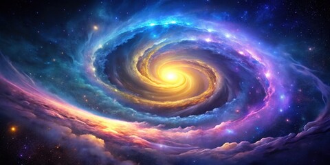 A Celestial Vortex of Vibrant Hues and Cosmic Dust Swirling in a Galactic Dance of Light and Shadow