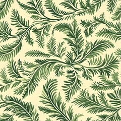 elegant green fern leaf pattern on cream background