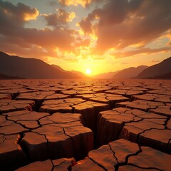 Cracked Earth at Sunset