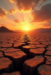 Cracked Earth at Sunset