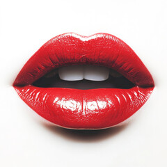 Obraz premium Glossy red lips with white background close-up detail