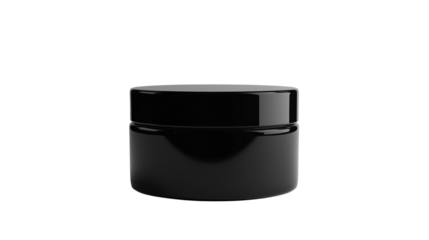 black cosmetic cream jar , container mockup isolated on white background , transparent png 