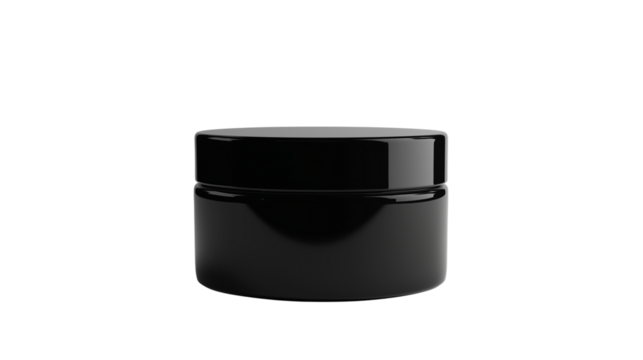 black cosmetic cream jar , container mockup isolated on white background , transparent png 